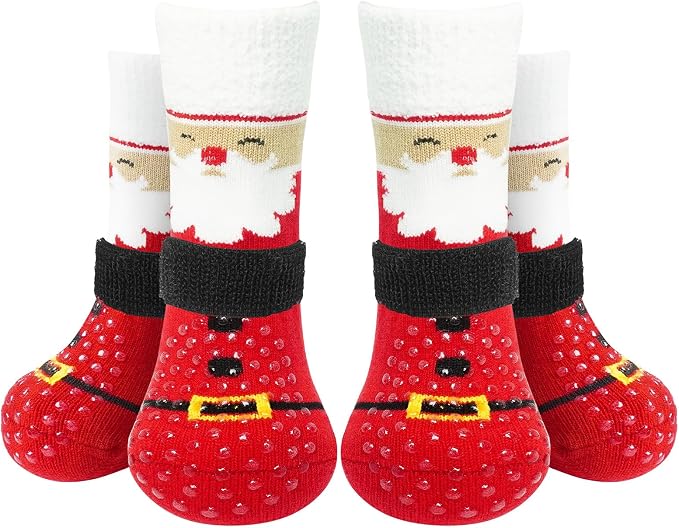 EXPAWLORER Christmas Anti-Slip Soft Dog Socks for Hardwood Floor,Warm Dog Shoes,Paw Protectors for Cold Pavement,Prevent Licking,Traction Control for Small Medium Large Senior Dogs