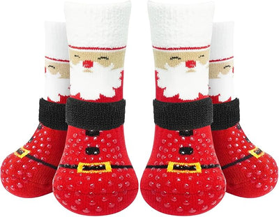 EXPAWLORER Christmas Anti-Slip Soft Dog Socks for Hardwood Floor,Warm Dog Shoes,Paw Protectors for Cold Pavement,Prevent Licking,Traction Control for Small Medium Large Senior Dogs