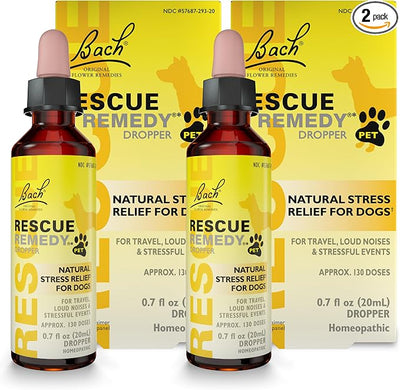 Rescue Remedy Pet Dropper for Dogs - 20 mL, Pack of 2 - Stress & Tension Support for Dogs with Bach Natural Flower Essences - Sedative-Free, Homeopathic Liquid Formula - For All Breeds, Ages & Weights