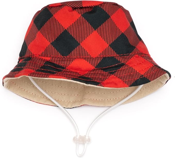 THE WORTHY DOG Buffalo Bucket Hat for Dogs – Lightweight Pet Sun Hat with Adjustable Chin Strap, Soft Brim & Bright Colors - Red, Large
