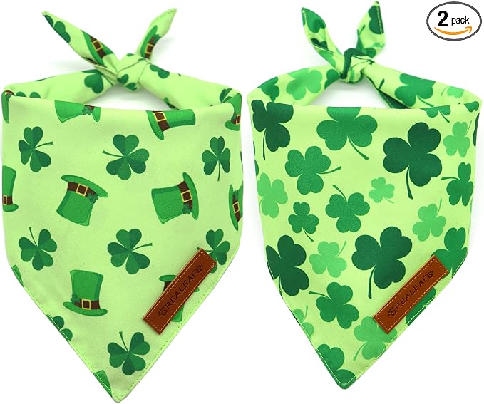 Realeaf St. Patrick's Day Dog Bandanas 2 Pack, Triangle Reversible Pet Scarf for Boys and Girls, Premium Durable Fabric, Holiday Bandana for Large and Extra Large Dogs (X-Large)