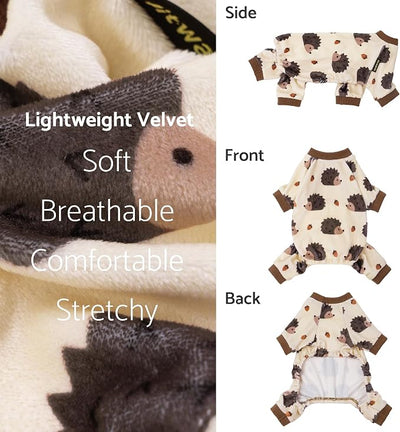 Fitwarm Funny Hedgehog Dog Pajamas, Warm Winter Dog Clothes for Small Dogs Boy Girl, Cozy Pet Onesie with Feet, Beige, Brown, Large