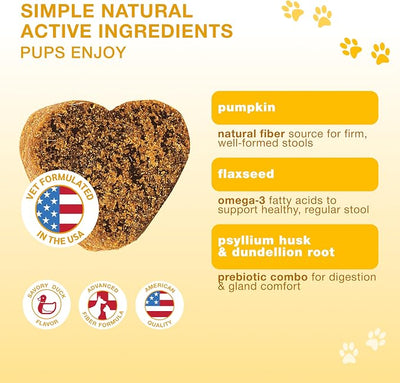 Dog Anal Gland Chews – No Scoot for Dogs with Pumpkin for Dogs, Fiber & Prebiotics – Anal Gland Support, Dog Probiotics for Digestive Health & Dog Digestive Support – 180 Duck Chews