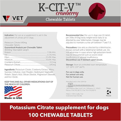 K-CIT-V Potassium Citrate Plus Cranberry Chewable Tablets, 640mg, 100ct