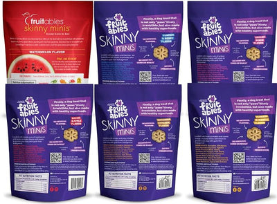 Fruitables Soft and Chewy Skinny Minis Grain Free Dog Training Treats Variety Pack of 6-1 of Each Flavor