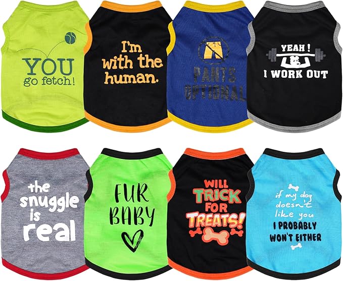 hoyuwak 8 Pieces Pet Shirts Funny Dog Printed Clothes Breathable Cool Puppy Sleeveless Vests for Summer