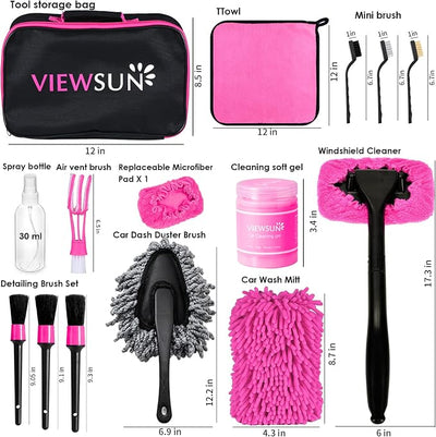 20PCS Car Cleaning Kit, Pink Car Interior Detailing Kit with Drill Brush Set, Windshield Cleaning Tool, Detailing Brushes, Wire Brushes, Cleaning Gel, Complete Cleaning Supplies for Women