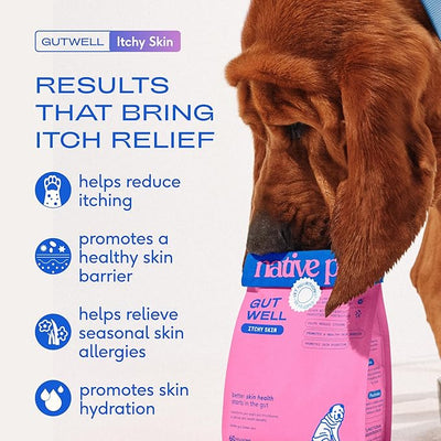 Native Pet Dog Itching Skin Relief Supplement - Allergy Support Powder Triple-biotic with Zinc and Vitamin E - Seasonal Itch Relief for Dogs - 120 Scoops