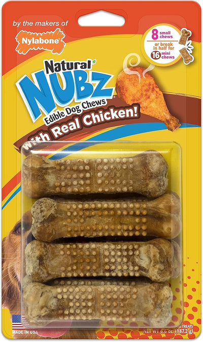 Nylabone Nubz Natural Dog Treats for Small Breeds, Long Lasting Chew Bones Made in USA, Chicken Flavor Breath Freshener Dental Chews, Small Dog Bones, Up to 30 lbs. (8 Count)