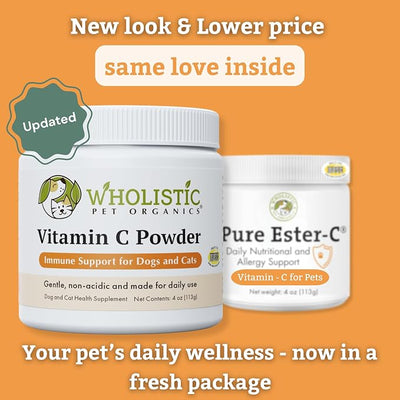 Wholistic Pet Organics Vitamin C Powder for Dogs & Cats - Cat & Dog Allergy & Itch Relief - Vitamin C Immune Support Supplement - Itchy Skin Support for Seasonal Dog Allergy Relief - 4 oz - 113 Scoops
