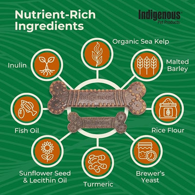 Indigenous Pet Dental Health Bones - Smoked Bacon, 2-Pack (17 oz Each) | Grain-Free Dog Dental Chews with Prebiotics & Omegas | Cleans Teeth, Freshens Breath & Supports Digestion