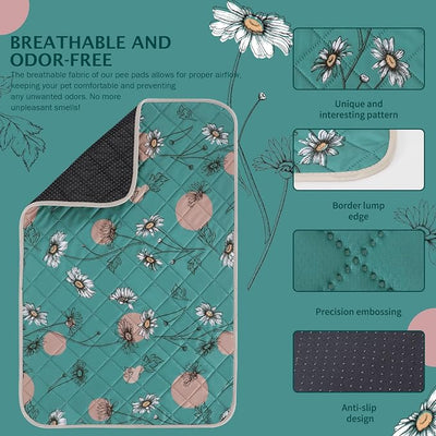 IEUUMLER Washable Pee Pads for Dogs, 1 Pack Non-Slip & Waterproof Pack Whelping Pad, Reusable Washable Puppy Potty Training Pad with Fast Absorbent for Playpen EU007 (Teal Daisy, 48"X48"-1pcs)
