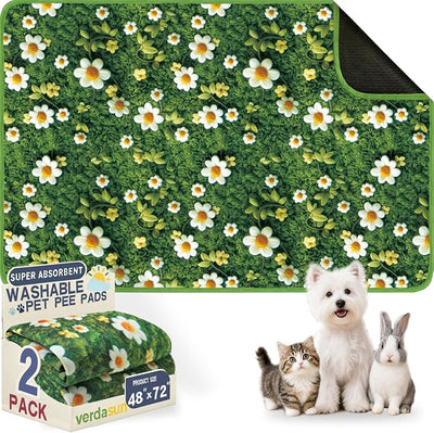 Washable Pee Pads for Dogs, Reusable Puppy Potty Training Pads, Ultra-Absorbent Thick Waterproof Leak-Proof Non-Slip Pads & Mat for Crate, Playpen, Floor, Whelping & Housebreaking , 2 Pack 48"x72"