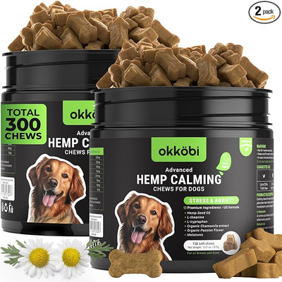 Hemp Calming Chews for Dogs 150 pcs - 2 Pack - Duck Flavored - Anxiety Relief with Melatonin - for Stress, Travel, Check-ups, Barking, or Grooming - Calming Treats