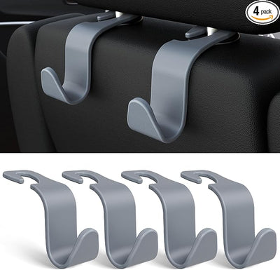 Amooca Car Seat Headrest Hook 4 Pack Hanger Universal Vehicle Car Storage Organizer for Handbag Purse Coat S Type Grey