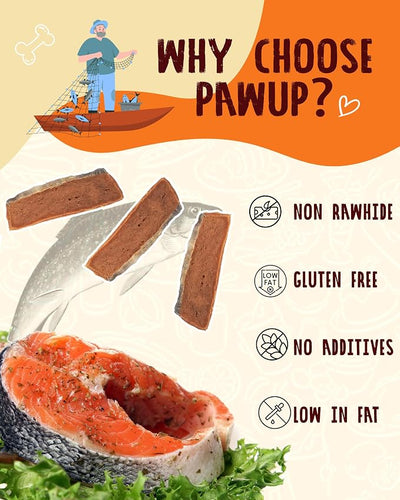 PAWUP Salmon Dog Treats, Smoked Salmon Jerky with Fish Skin, High Protein Fish Jerky for Dogs, Omega 3-6 & Taurine, Gentle on Sensitive Stomachs, 12.5 oz