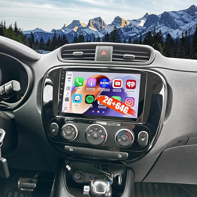 Hikity 2+64GB for Kia Soul 2014 2015 2016 2017 (Manual A/C) Android Car Stereo Wireless Carplay Android Auto 9 Inch Touchscreen Car Radio GPS Navigation WiFi Bluetooth FM EQ+Backup Camera