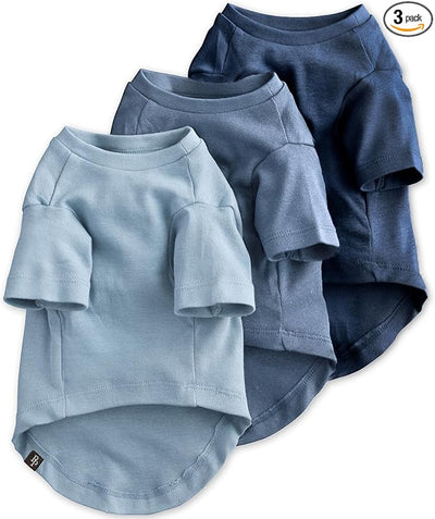 Pet Passion Toby II - The Perfect Tee, 3 Pack Short Sleeve Pet T-Shirt 100% Organic Cotton Tees Clothes for Small, Medium, Large Dogs, Navy Ombre, Large (40-60 lbs)