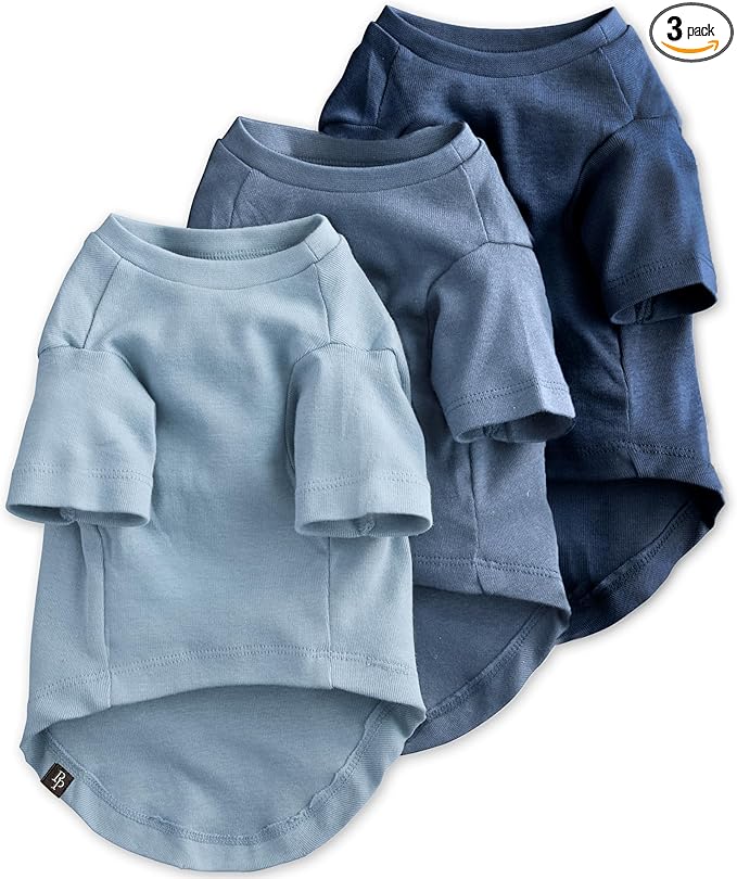 Pet Passion Toby II - The Perfect Tee, 3 Pack Short Sleeve Pet T-Shirt 100% Organic Cotton Tees Clothes for Small, Medium, Large Dogs, Navy Ombre, Small (10-25 lbs)