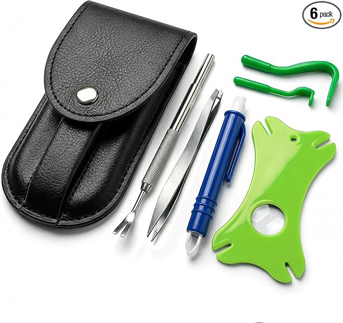 VENOMKILLER 6-in-1 Tick Remover Kit – Tick Removal Tool Set with Stainless Steel Tick Tweezers, Tick Card, Hooks & Leather Case – Tick Remover for Dogs, Cats & Humans