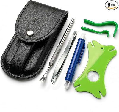 VENOMKILLER 6-in-1 Tick Remover Kit – Tick Removal Tool Set with Stainless Steel Tick Tweezers, Tick Card, Hooks & Leather Case – Tick Remover for Dogs, Cats & Humans