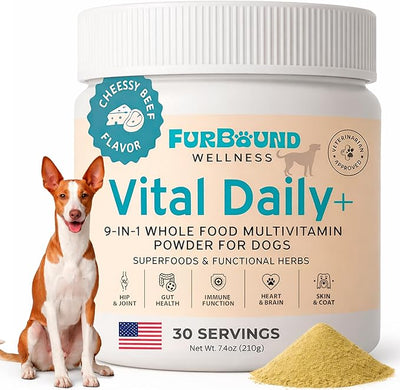 Dog Multivitamin Powder | 9-in-1 Whole Food Dog Vitamins and Dog Supplements that Supports Joint, Digestion, Skin & Coat, Immune, Cognition, Detox, Heart, Antioxidants (Cheesy Beef Flavor)