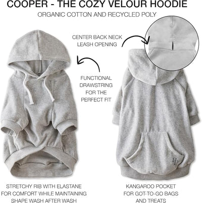Pet Passion Cooper II Organic Cotton Velour Dog Hoodie Pet Coat for Small, Medium and Large Dogs, Light Heather Gray, X-Large (55-80 lbs)