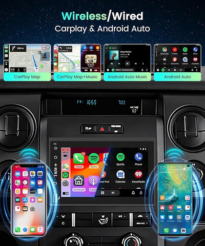 Podofo Car Radio for Ford F150 F250 F350 Fusion Taurus Edge Explorer Car Stereo with 7'' 1080P Touchscreen License Plate Backup Camera Wireless Carplay Android Auto Bluetooth WiFi 16EQ GPS FM/RDS