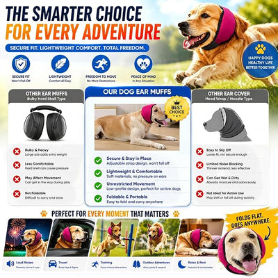 LHP Dog Ear Muffs Noise Cancelling, Calming Ear Cover Protection for Anxiety Relief, Thunder, Fireworks, Ear Wraps for Dog Travel and Grooming, Hematoma Prevention (Hot Pink, L)