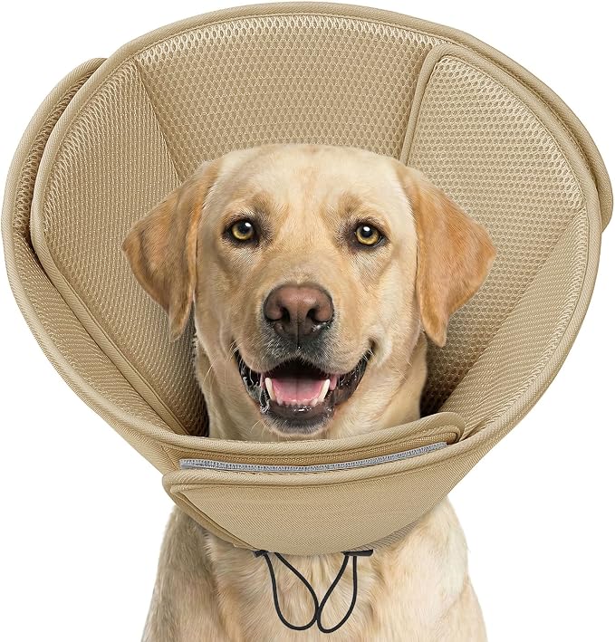 AOFITEE Soft Dog Cone, Adjustable Cones for Dogs After Surgery, Comfy Dog Cone Collar Alternative to Stop Licking, Elizabethan Recovery Collar for Large Dogs(Khaki,Large)