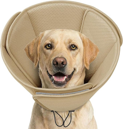 AOFITEE Soft Dog Cone, Adjustable Cones for Dogs After Surgery, Comfy Dog Cone Collar Alternative to Stop Licking, Elizabethan Recovery Collar for Large Dogs(Khaki,Large)