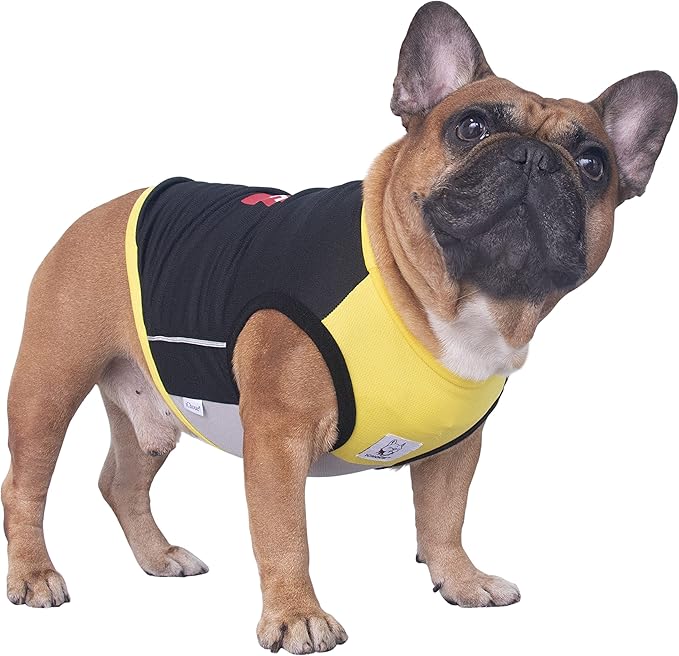 iChoue French Bulldog Summer Cooling Shirt for Dogs UV Sun Protection Vest Sleeveless Stretchy Tank Top English Pug Yellow Black - Large Plus
