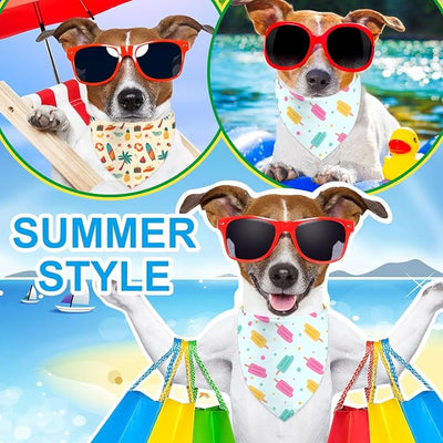 Summer Dog Bandanas Hawaiian Triangle Scarf Kerchief Set for Dogs Pet Costume Accessories, Blue & Yellow