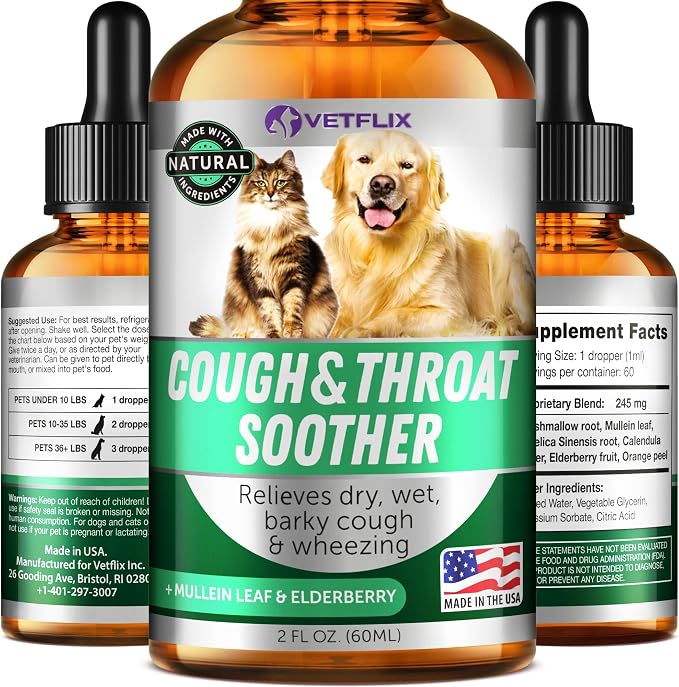 Cough Relief Liquid for Dogs, Cats, Puppies and Kittens, 2 Fl Oz | Dry, Wet and Barky Cough Relief, Kennel Cough and Asthma, Mullein Leaf and Elderberry Blend, Made in USA,