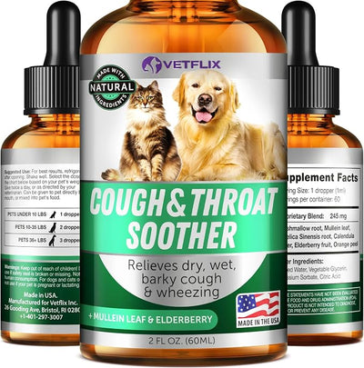 Cough Relief Liquid for Dogs, Cats, Puppies and Kittens, 2 Fl Oz | Dry, Wet and Barky Cough Relief, Kennel Cough and Asthma, Mullein Leaf and Elderberry Blend, Made in USA,