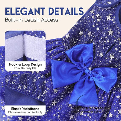 ASENKU Dog Dress Pet Wedding Dress Princess Lace Puppy Birthday Party Outfit Formal Apparel Girl for Small Medium Dogs Cats (XX-Small, Navy Star)