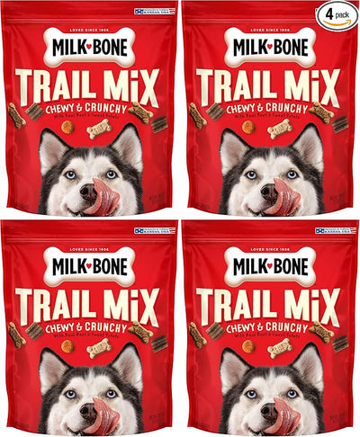 Milk-Bone Trail Mix Chewy & Crunchy Dog Treats,Real Beef & Sweet Potato,20 Ounce,(Pack of 4)