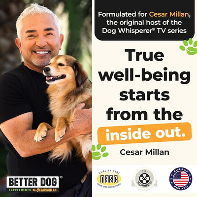 Better Dog Supplements by Cesar Millan® Skin Magic–Herbal Skin and Coat Supplement for Dogs–Skin Comfort and Coat Defense for Dogs, Normal Response to Seasonal Irritants–4oz, 60-Day Supply