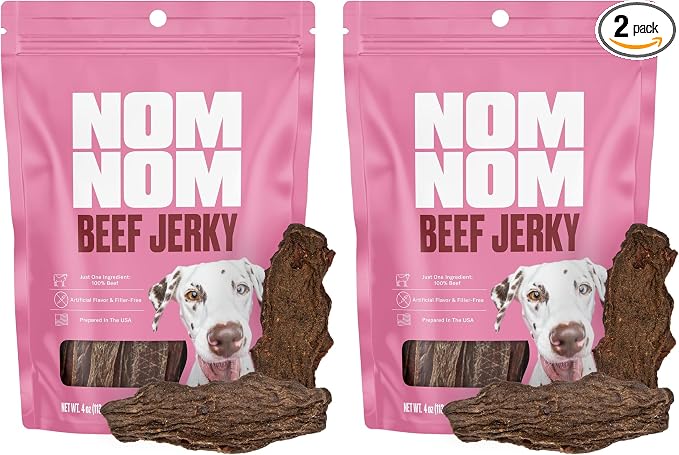 Nom Nom Beef Jerky Treats - All-Natural Dog Snacks for Training, Rewards, and Mealtime Toppers - Non-GMO, No Fillers, Preservatives or Added Ingredients - Prepared in The USA for Dogs (Pack of 2)