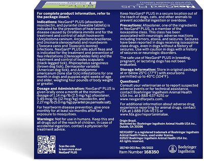 NexGard Plus (afoxolaner, moxidectin, and pyrantel) Flea and Tick Protection & Heartworm Preventive for Dogs Soft Beef Flavored Chewables, 8.1-17 lbs. (Green) 1 Chew (1 Month Supply)
