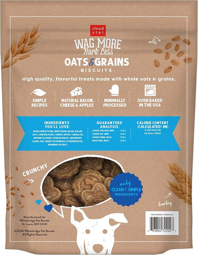 Cloud Star Wag More Bark Less - Dog Treats - Crunchy Biscuits - Oats & Grains Bacon, Cheese & Apples - 3 lb Pouch