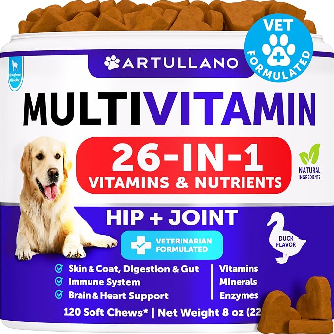 Dog Multivitamin Chewable with Glucosamine 26 in 1 - Dog Vitamins and Supplements - Senior & Puppy Multivitamin for Dogs - Pet Joint Support Health - Immunity, Mobility, Gut Skin - 120 Chews