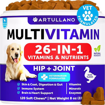 Dog Multivitamin Chewable with Glucosamine 26 in 1 - Dog Vitamins and Supplements - Senior & Puppy Multivitamin for Dogs - Pet Joint Support Health - Immunity, Mobility, Gut Skin - 120 Chews
