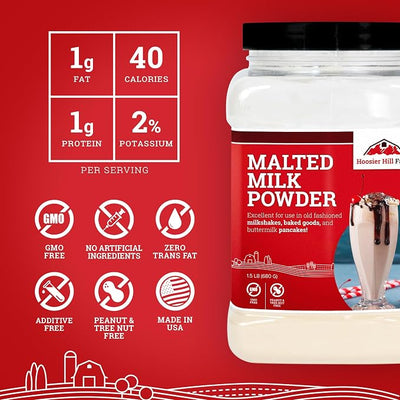Hoosier Hill Farm Malted Milk Powder, 1.5LB (Pack of 1)