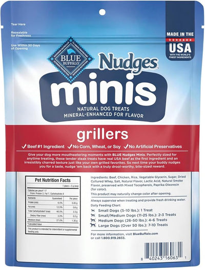 Blue Buffalo Nudges Minis Grillers Made with Real Steak, Natural Dog Treats Mineral-Enhanced for Flavor, 10 oz. Bag (Pack of 6)