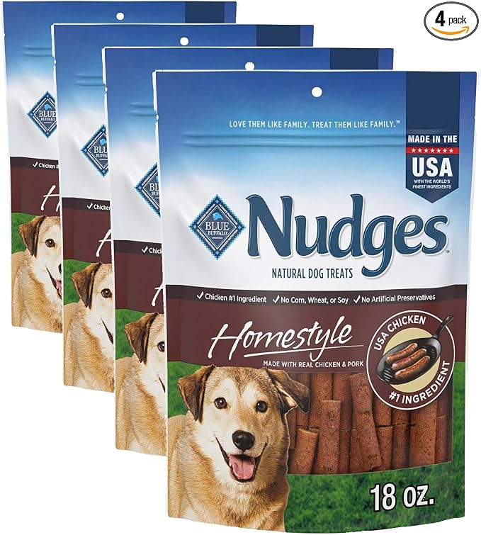 Blue Buffalo Nudges Homestyle Natural Dog Treats Chicken and Pork, 18-oz Bag (Pack of 4)
