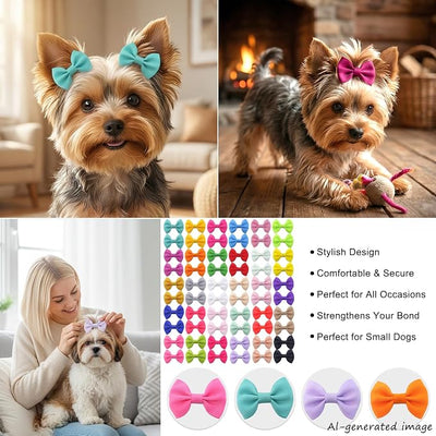 QingHan Hair Bows for Small Dog - 2 inch Pet Bowknots 60pcs (30 Pairs) - Puppy Dogs Grooming Hair Accessories - Dog Hair Clips for Yorkie, Maltese, Shih Tzu