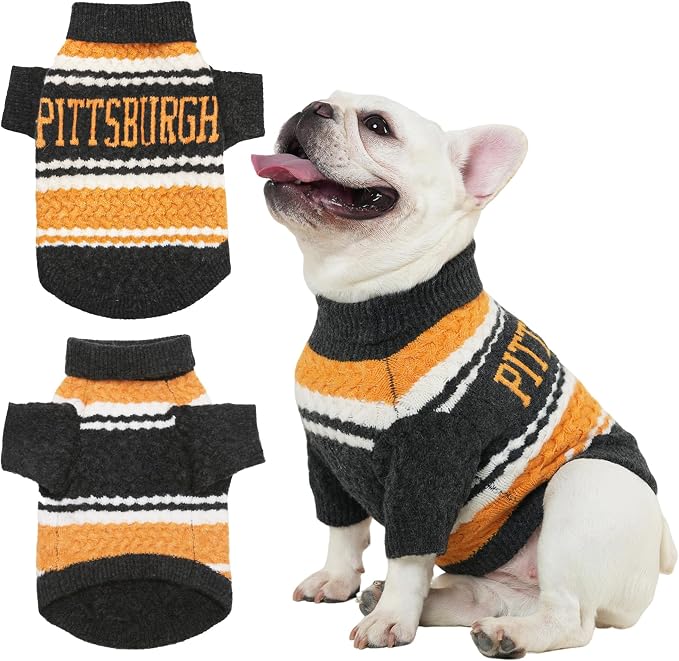 Pittsburgh Small Dog Sweater Football Theme Turtleneck Knit Dog Sweaters for Small Pets Warm Winter Cat Dog Clothes