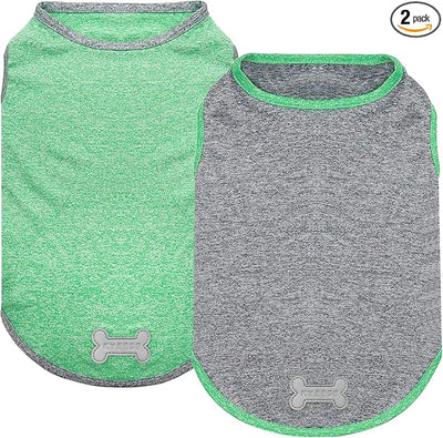 KYEESE 2Pack Dog Shirt, Lightweight Sun Protection Sleeveless Dog T Shirts for Small Dogs Boy, Breathable Pet Reflective Tank Top Summer Dogs Clothes for Outdoor Walking, Grey+Dark Green, L