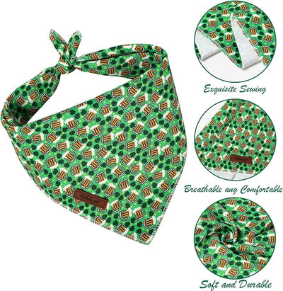 St. Patrick‘s Day Dog Bandana - Green Beer Shamrock Dog Neck Scarf, Soft Pet Bib for Puppy Kitten, Holiday Photo Dogs Cats Prop for Daily Use Parties & Pet Photography S